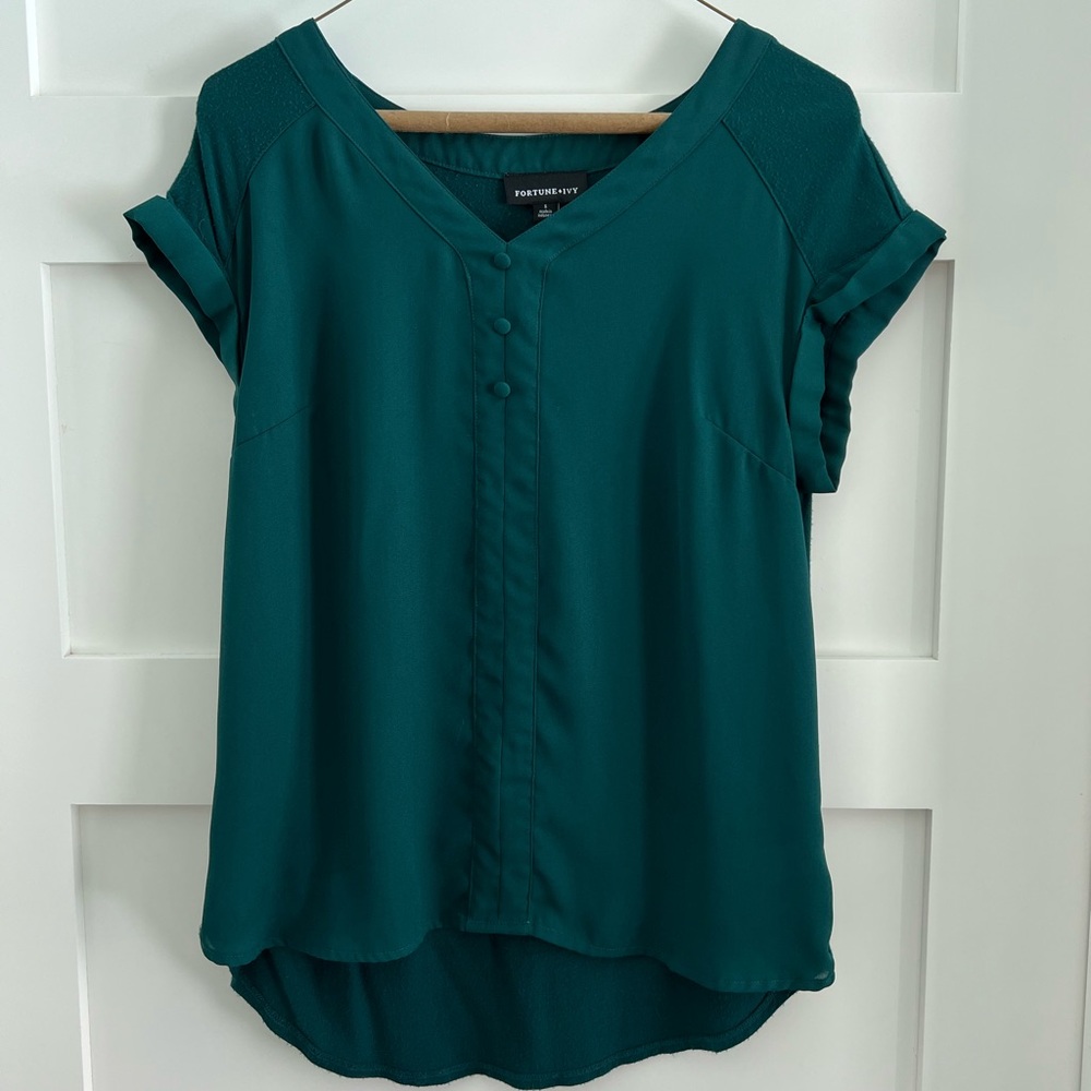 Teal Relaxed V-Neck Blouse